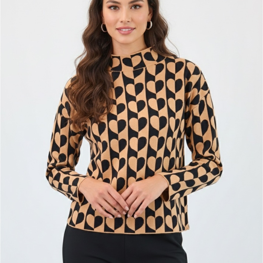 New FDJ Mock Neck Jacquard Heart
Sweater, Love Jacquard